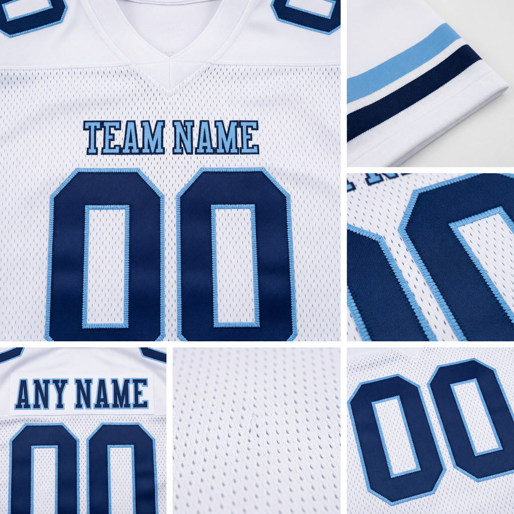 Custom White Navy-Light Blue Authentic Football Jersey detail