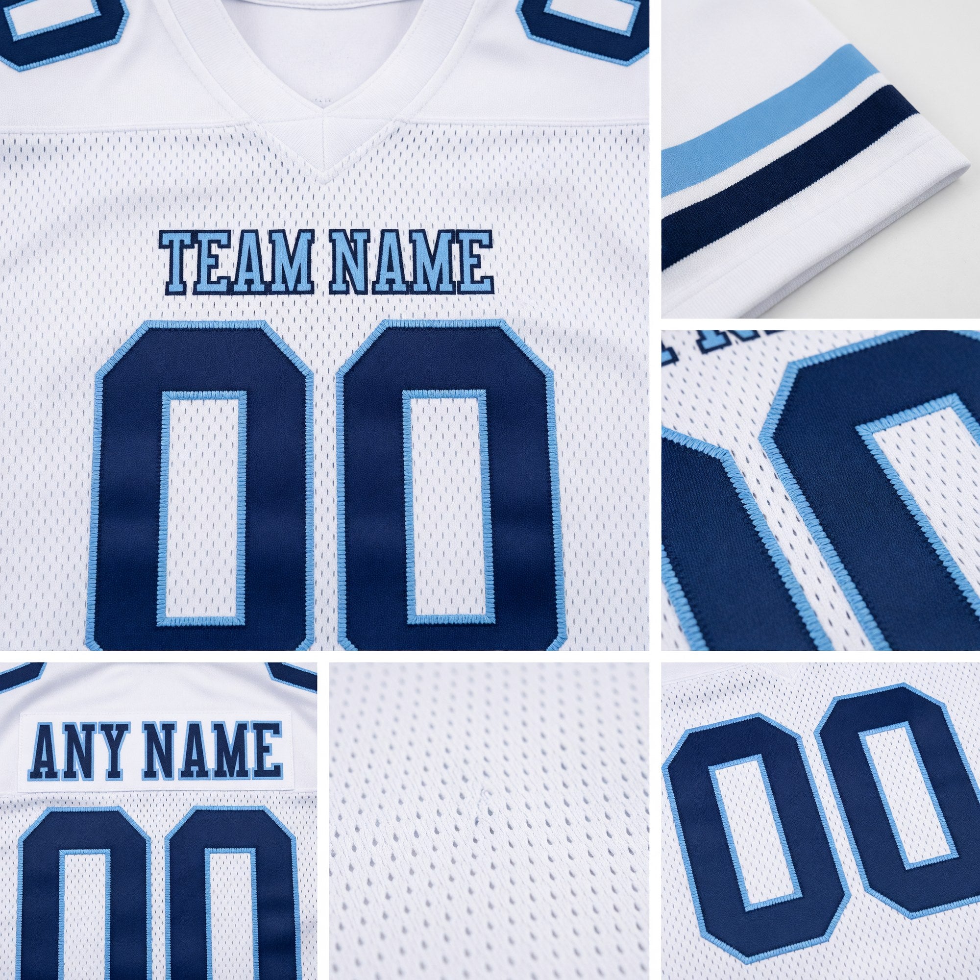 Custom White Navy-Light Blue Authentic Football Jersey detail