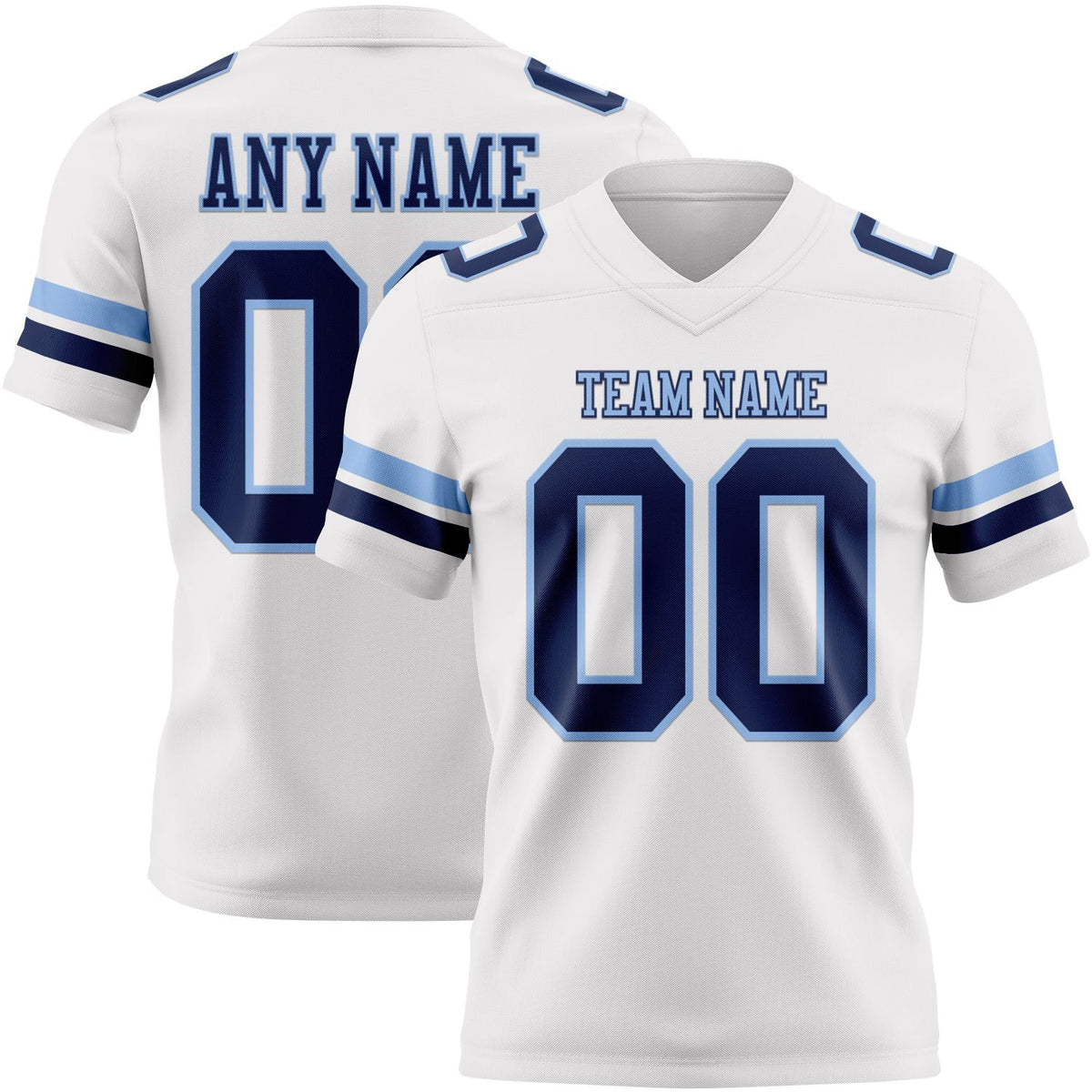 Custom White Navy-Light Blue Authentic Football Jersey photo 1
