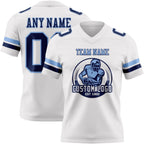 Custom White Navy-Light Blue Authentic Football Jersey photo 2