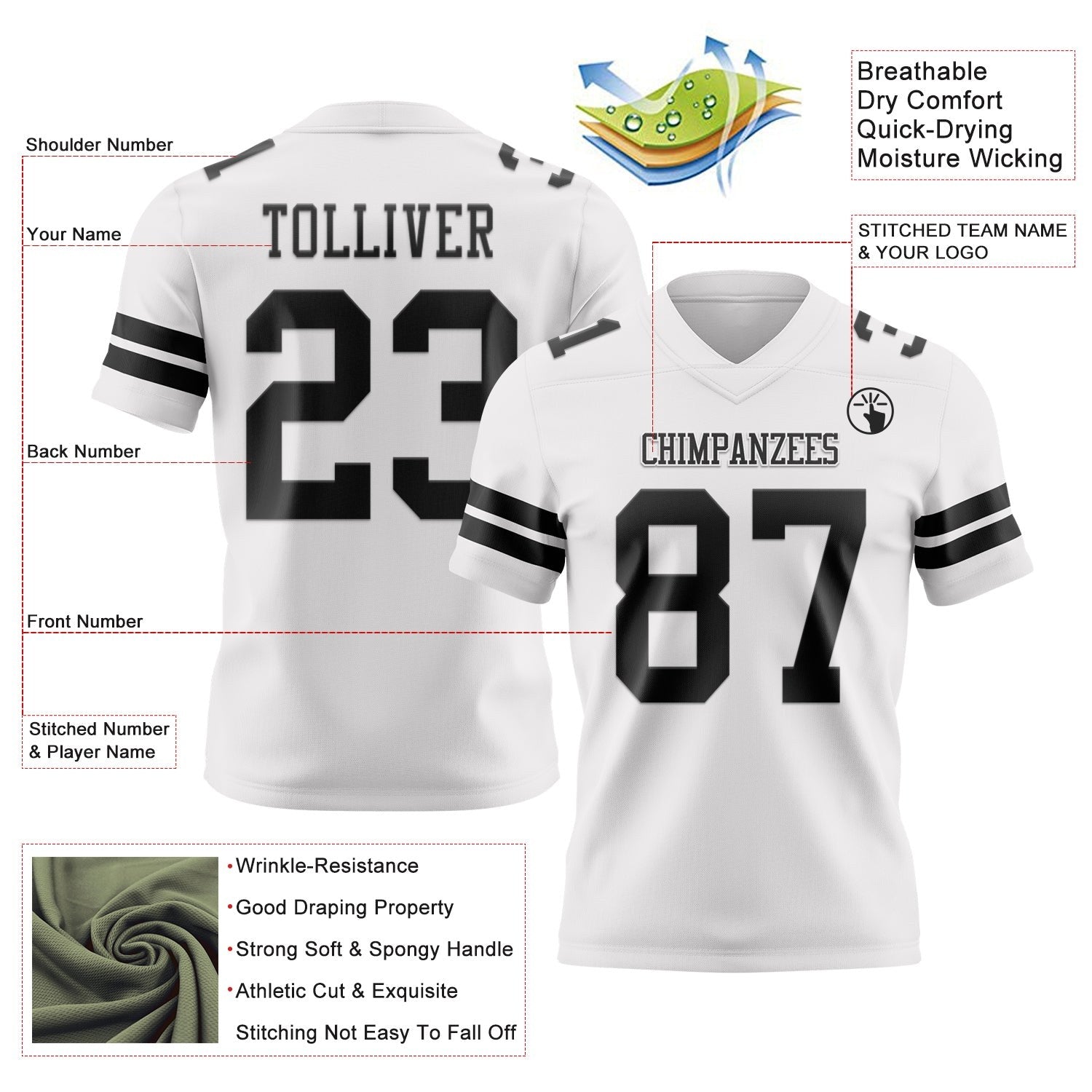 Custom White Black Authentic Football Jersey photo 3