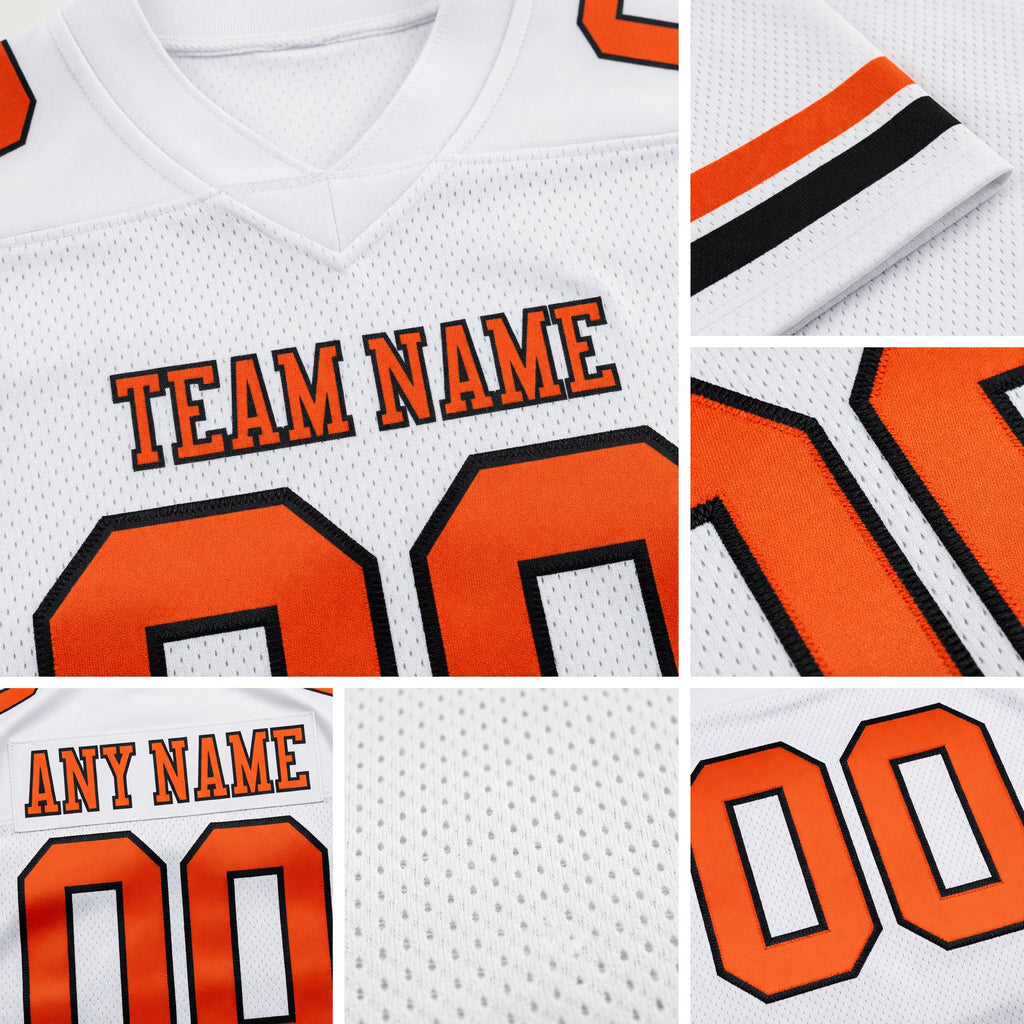 Custom White Orange-Black Authentic Football Jersey detail