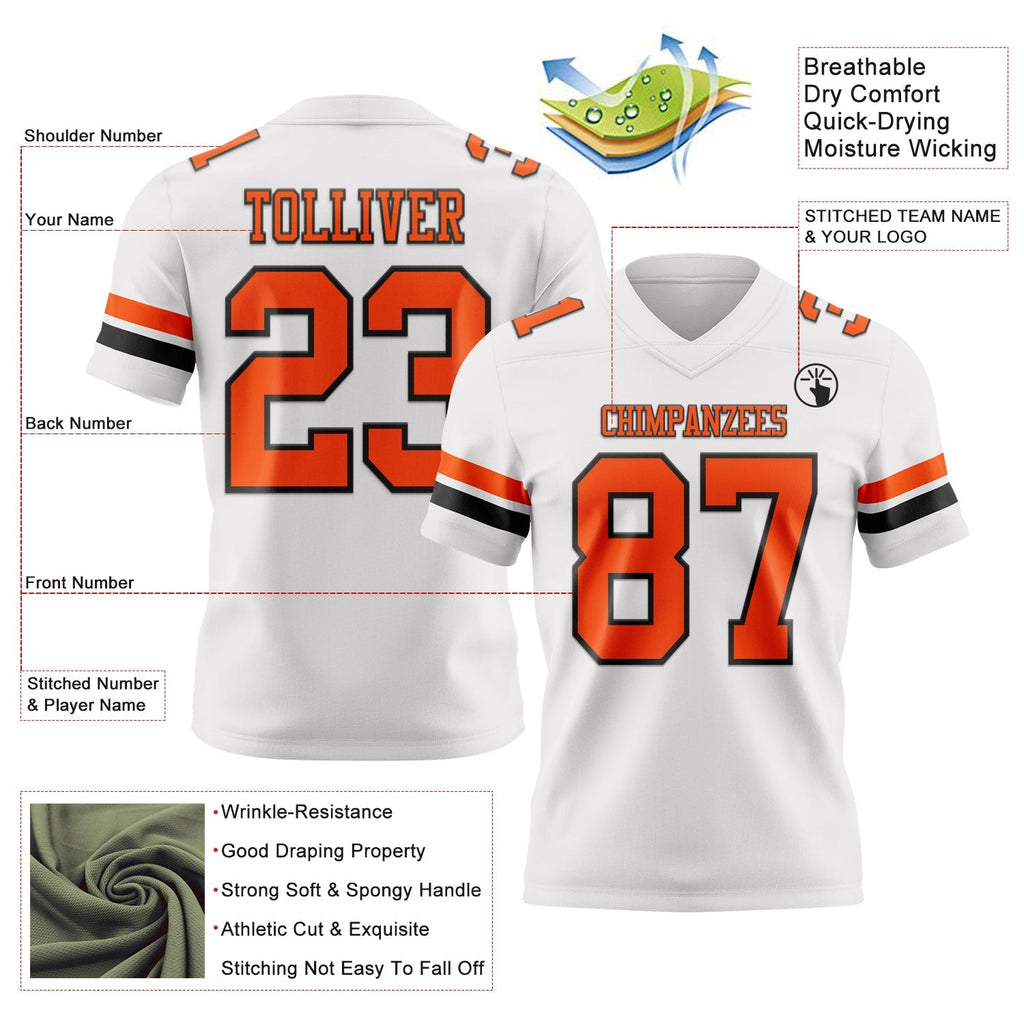 Custom White Orange-Black Authentic Football Jersey photo 3