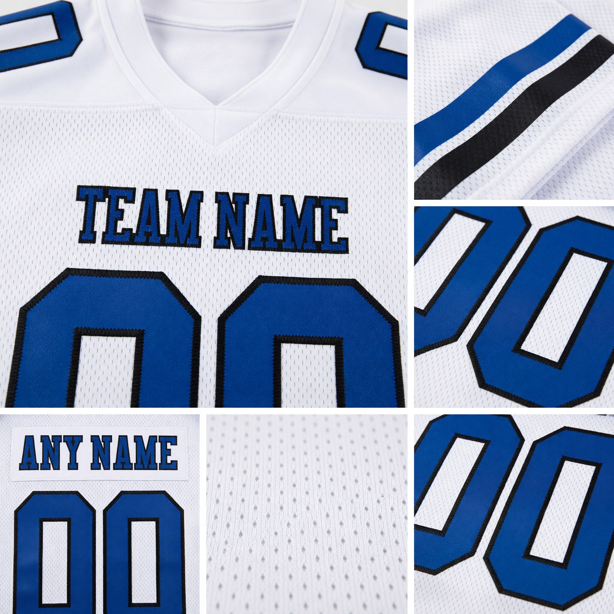 Custom White Royal-Black Authentic Football Jersey detail