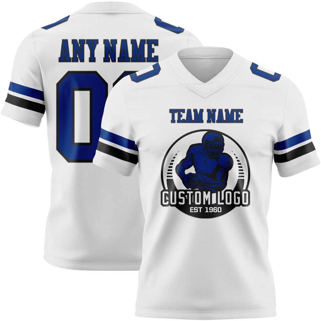 Custom White Royal-Black Authentic Football Jersey photo 2