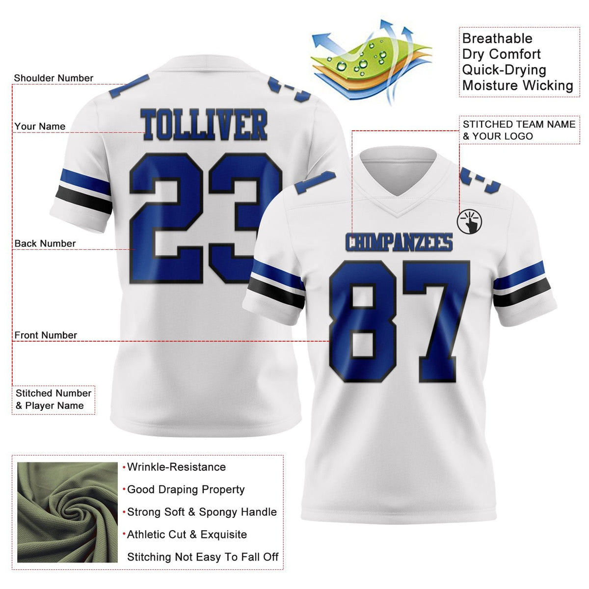 Custom White Royal-Black Authentic Football Jersey photo 3