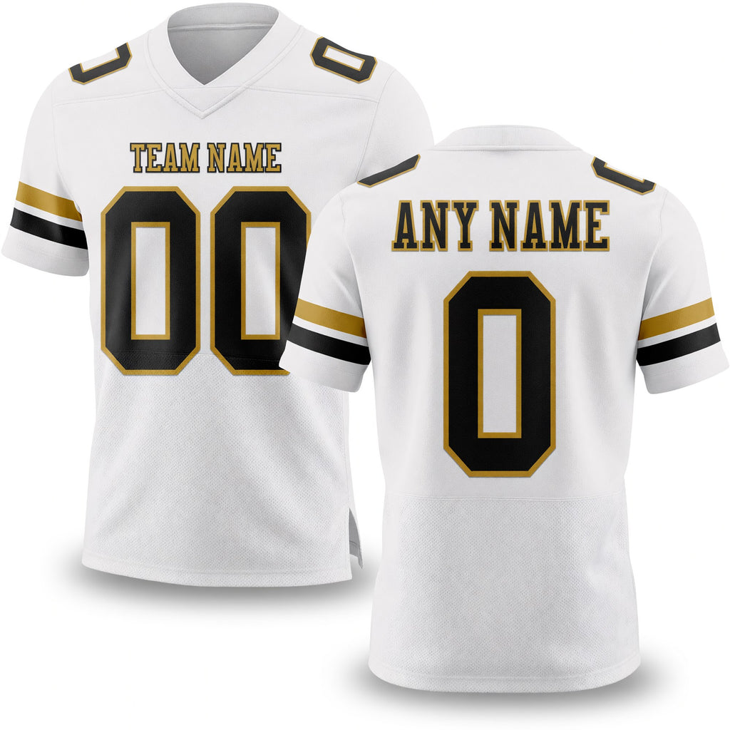 Custom White Black-Old Gold Authentic Football Jersey