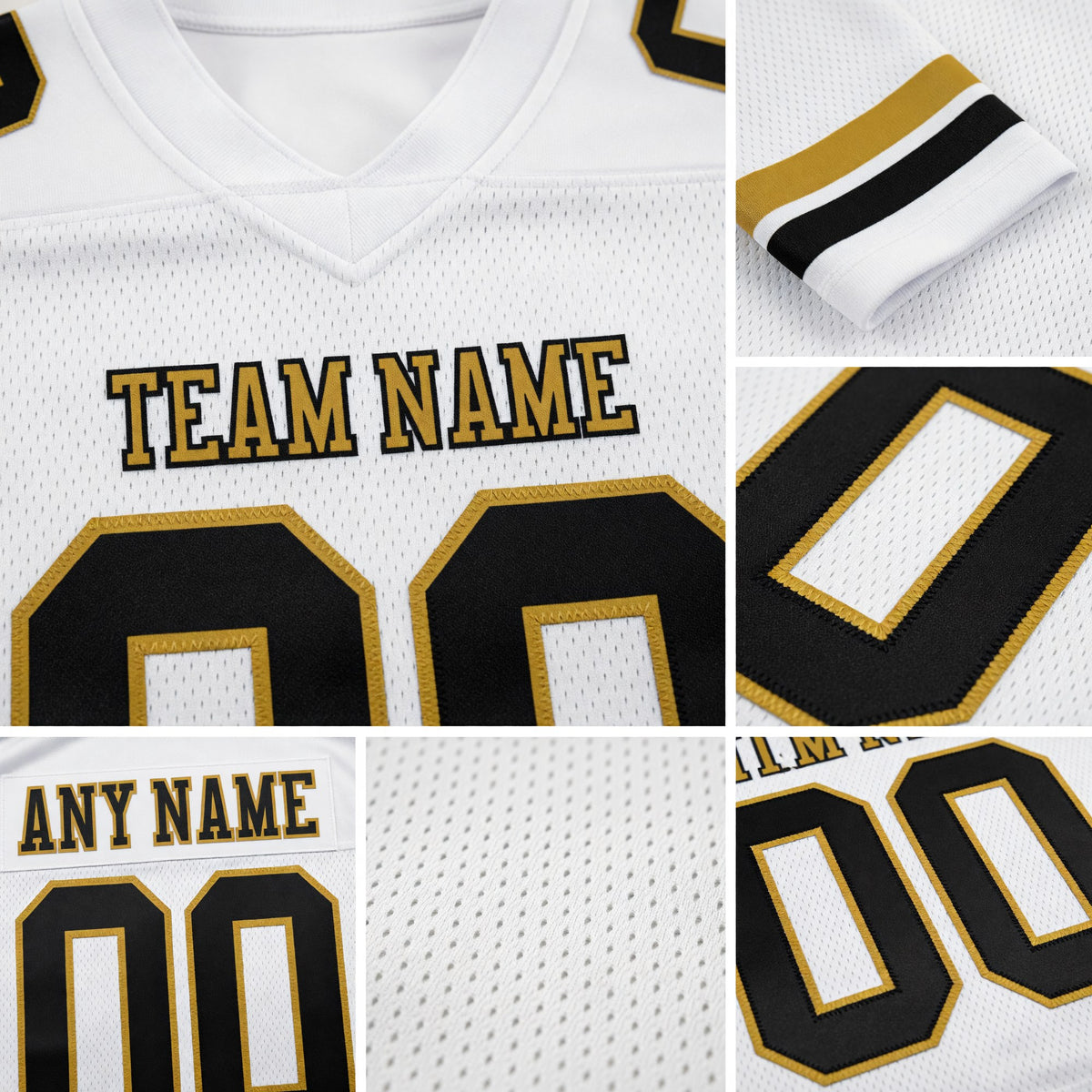 Custom White Black-Old Gold Authentic Football Jersey detail
