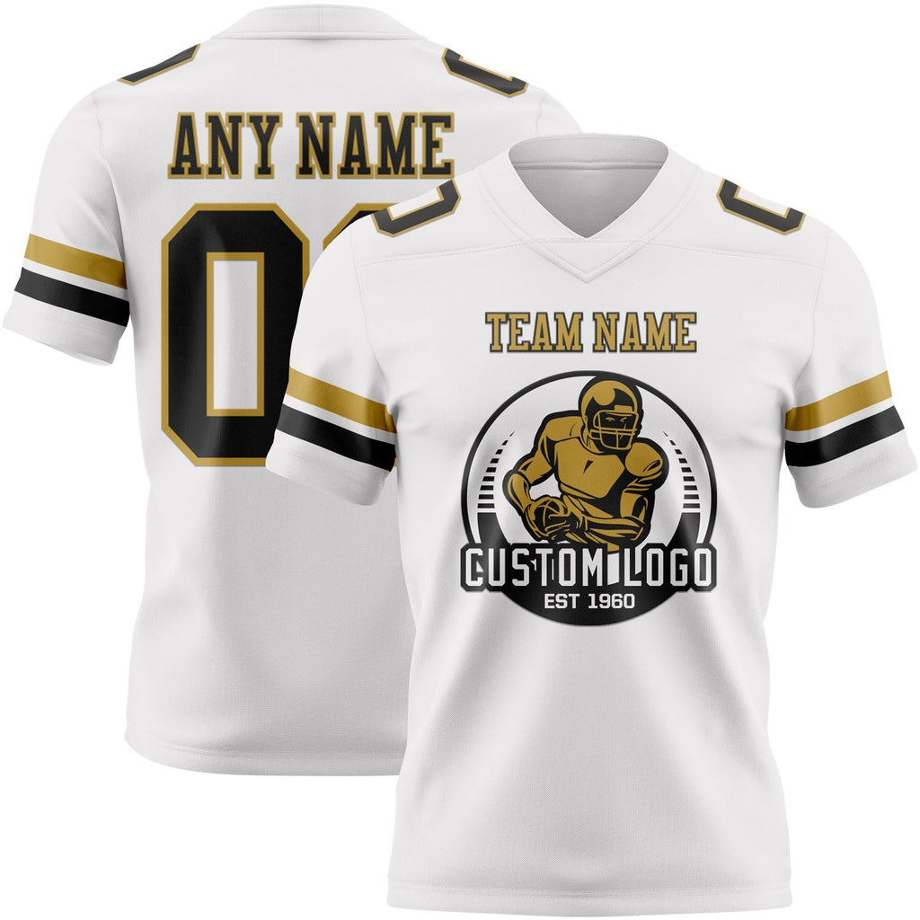 Custom White Black-Old Gold Authentic Football Jersey photo 2