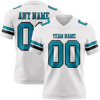 Custom White Teal-Black Authentic Football Jersey photo 1