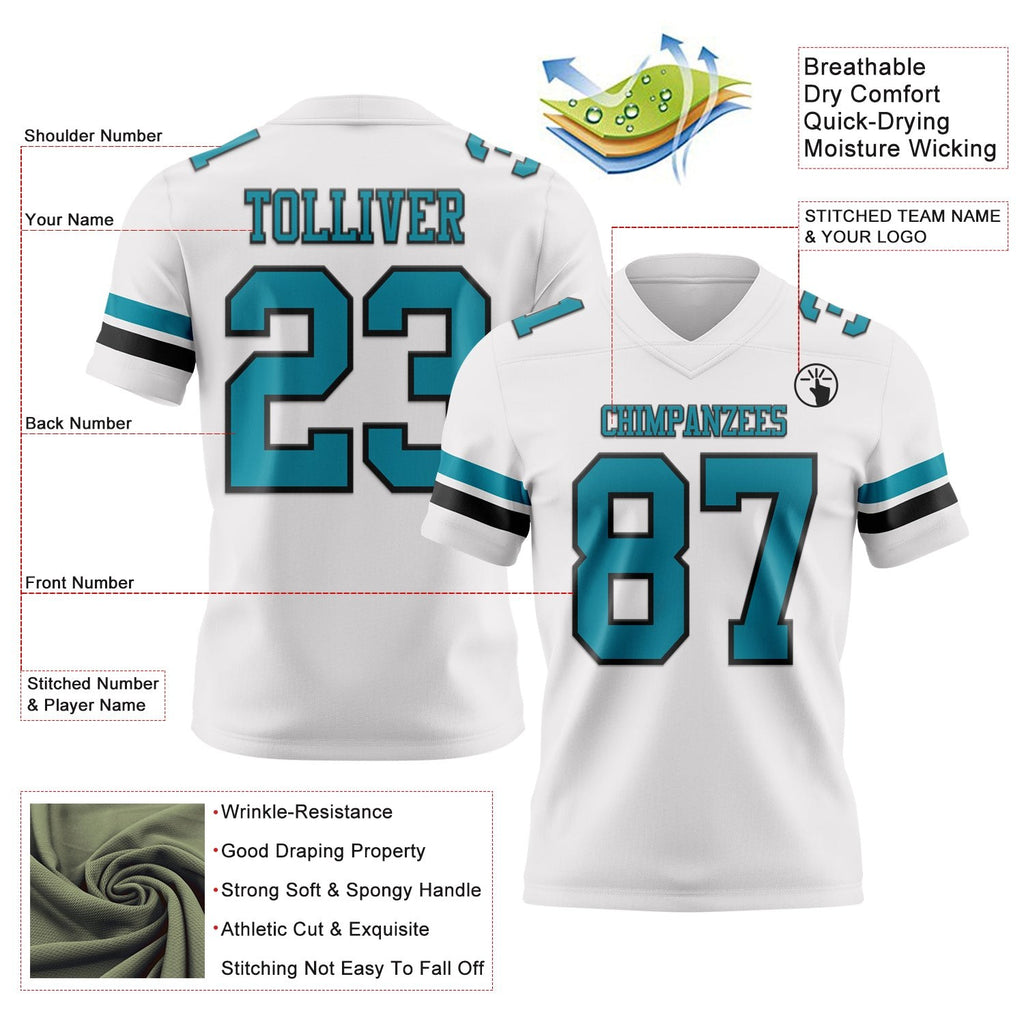 Custom White Teal-Black Authentic Football Jersey photo 3