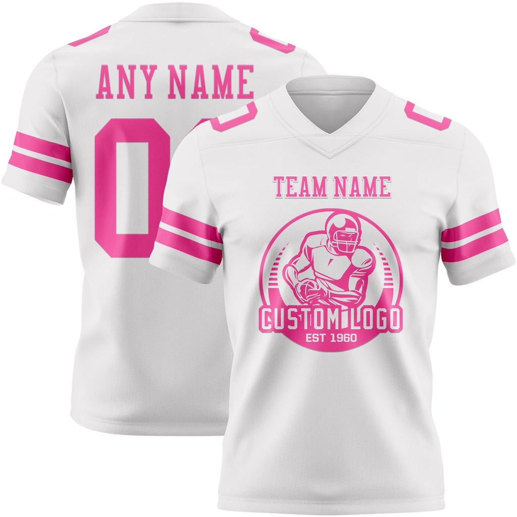 Custom White Pink Authentic Football Jersey photo 2