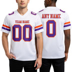 Custom White Purple-Orange Authentic Football Jersey worn front and back