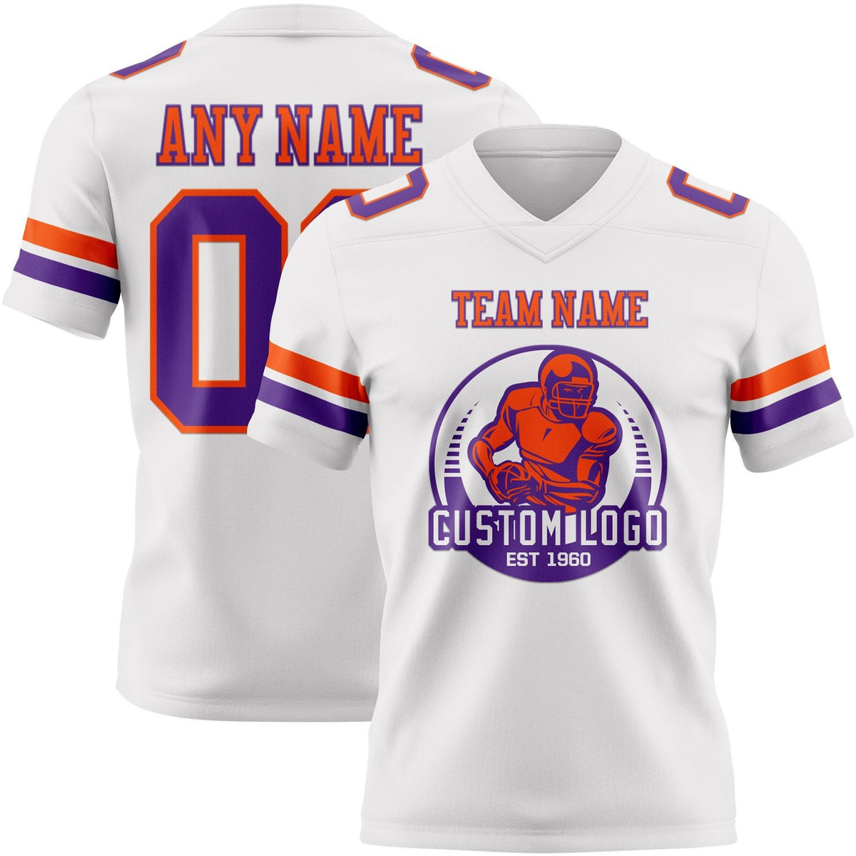 Custom White Purple-Orange Authentic Football Jersey photo 2