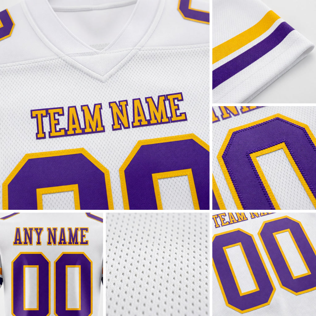 Custom White Purple-Gold Authentic Football Jersey detail