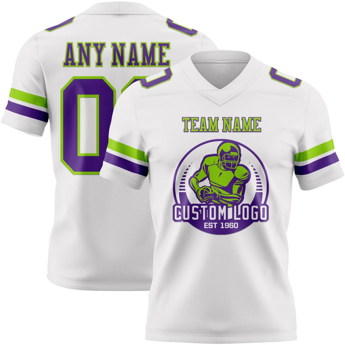 Custom White Purple-Neon Green Authentic Football Jersey photo 2
