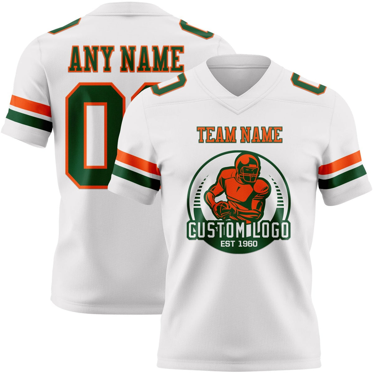 Custom White Green-Orange Authentic Football Jersey photo 2