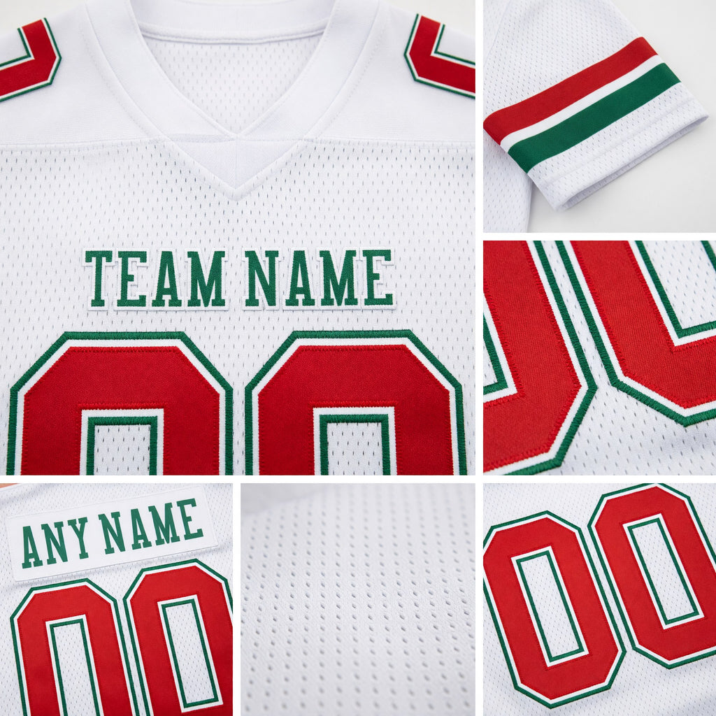 Custom White Red-Kelly Green Authentic Football Jersey detail