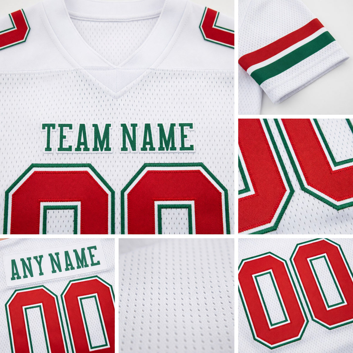Custom White Red-Kelly Green Authentic Football Jersey detail