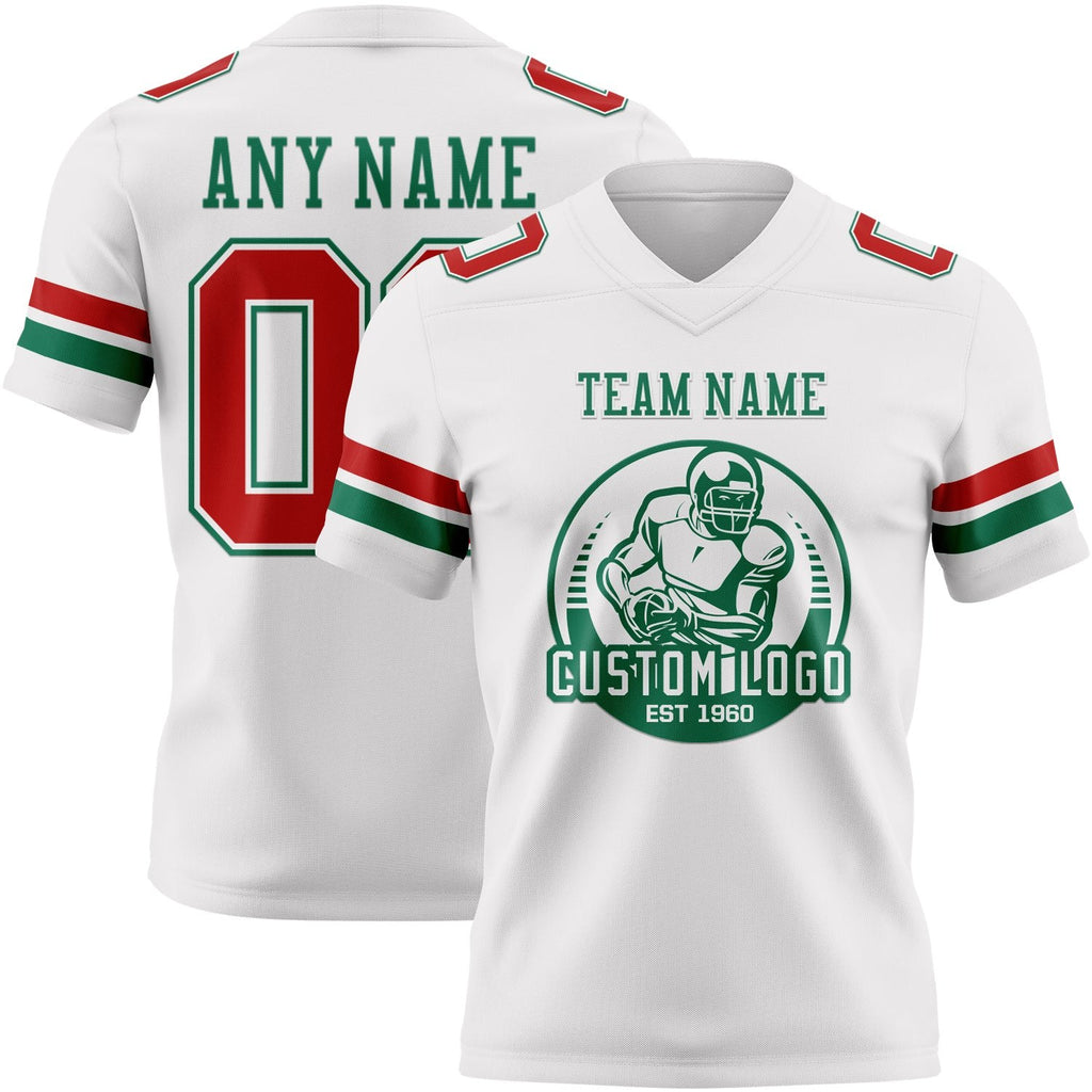 Custom White Red-Kelly Green Authentic Football Jersey photo 2