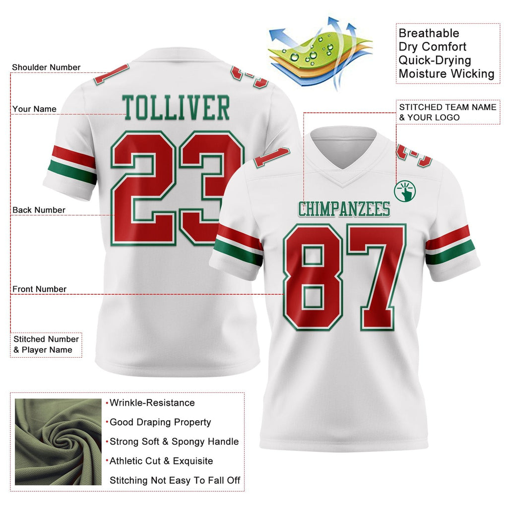 Custom White Red-Kelly Green Authentic Football Jersey photo 3