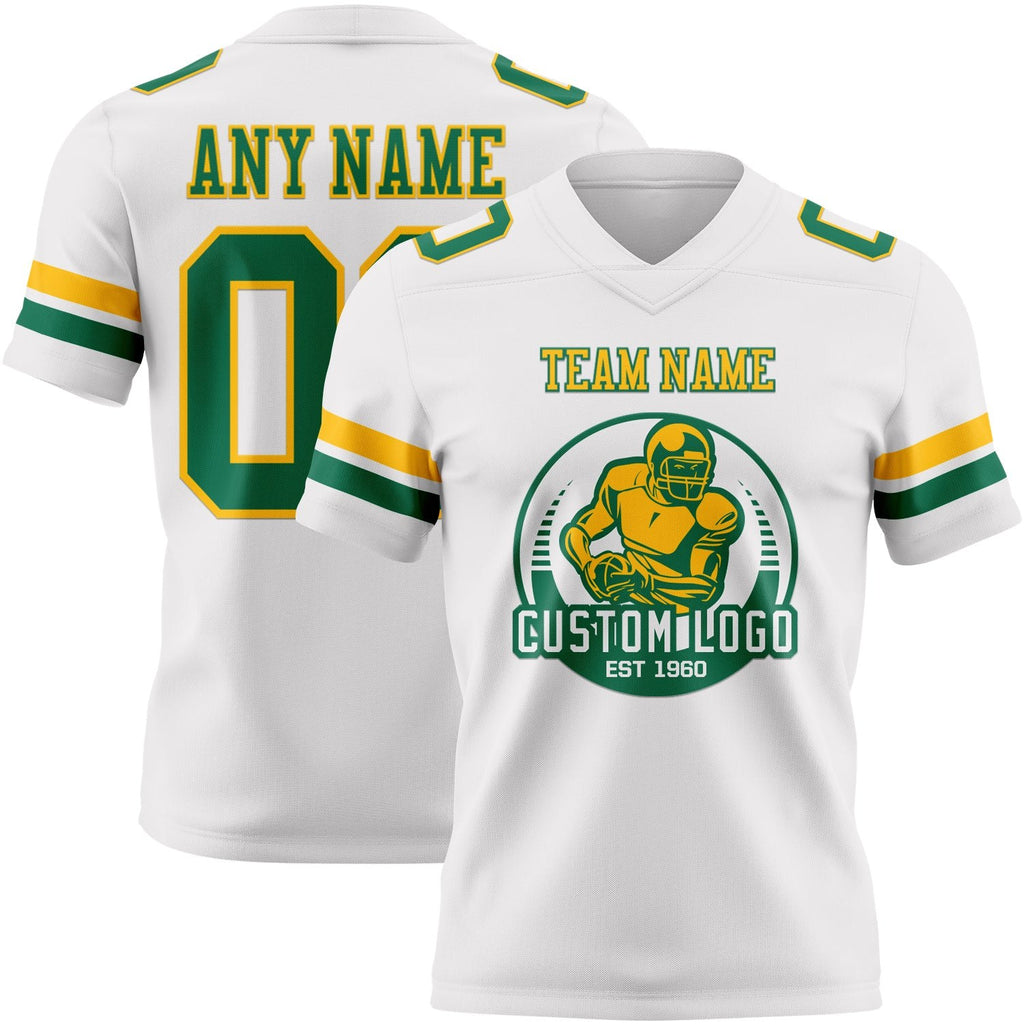 Custom White Kelly Green-Gold Authentic Football Jersey photo 2