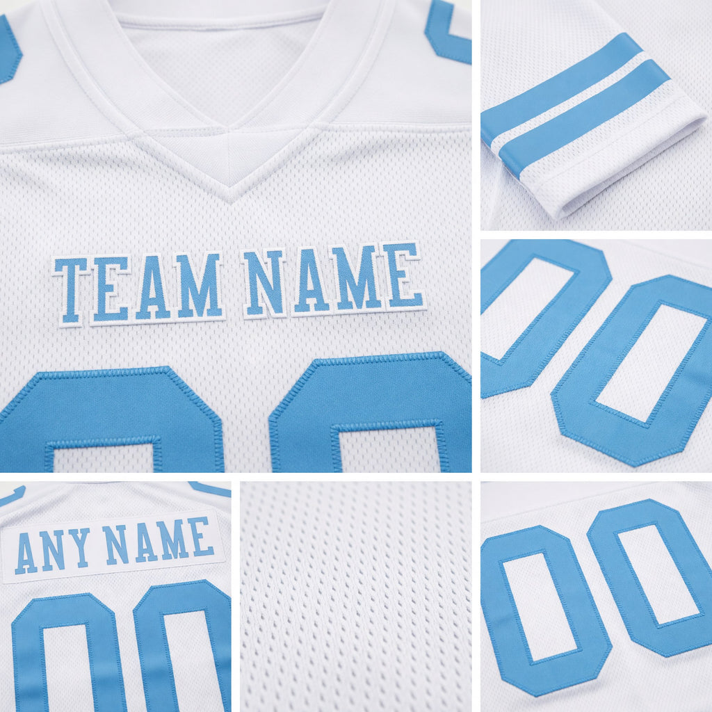 Custom White Light Blue Authentic Football Jersey detail