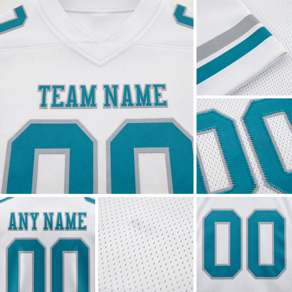 Custom White Teal-Gray Authentic Football Jersey detail