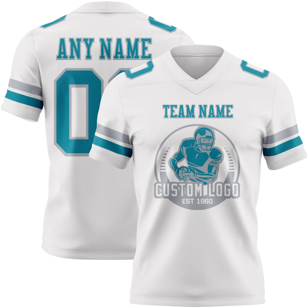 Custom White Teal-Gray Authentic Football Jersey photo 2