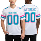 Custom White Teal-Pink Authentic Football Jersey worn front and back