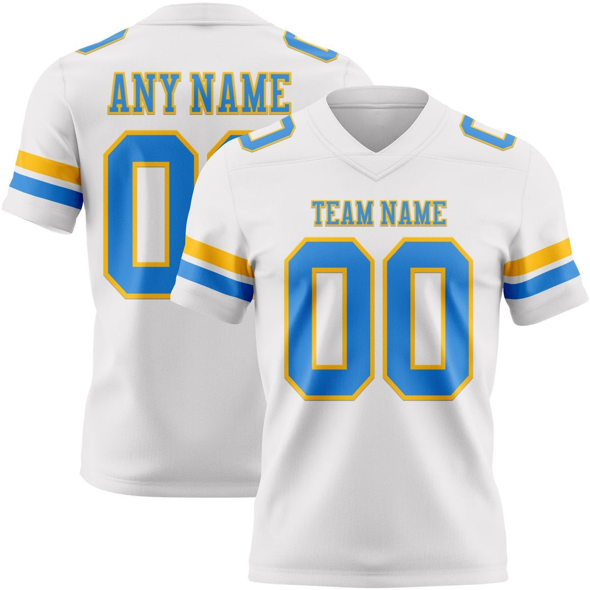 Custom White Powder Blue-Gold Authentic Football Jersey