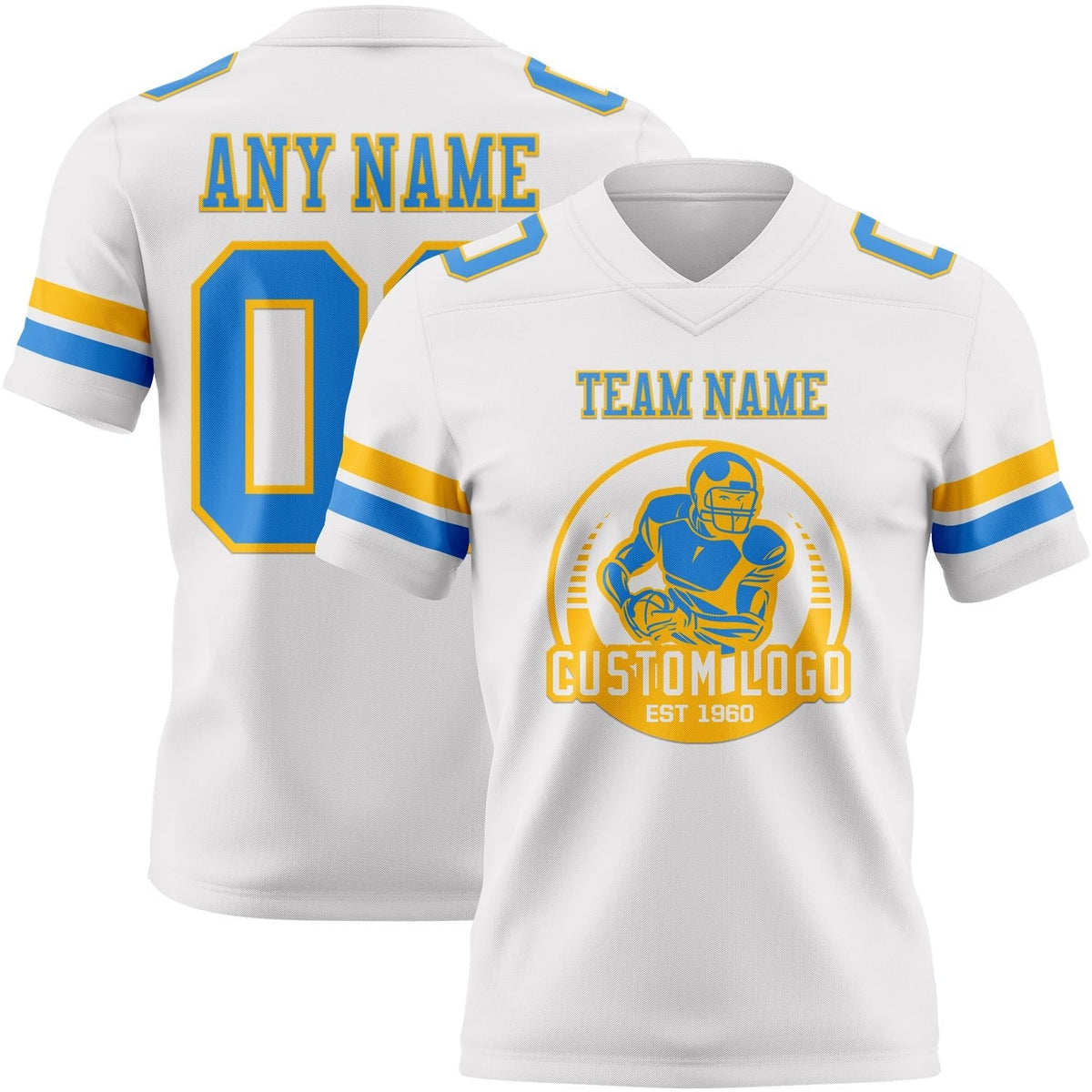 Custom White Powder Blue-Gold Authentic Football Jersey photo 2