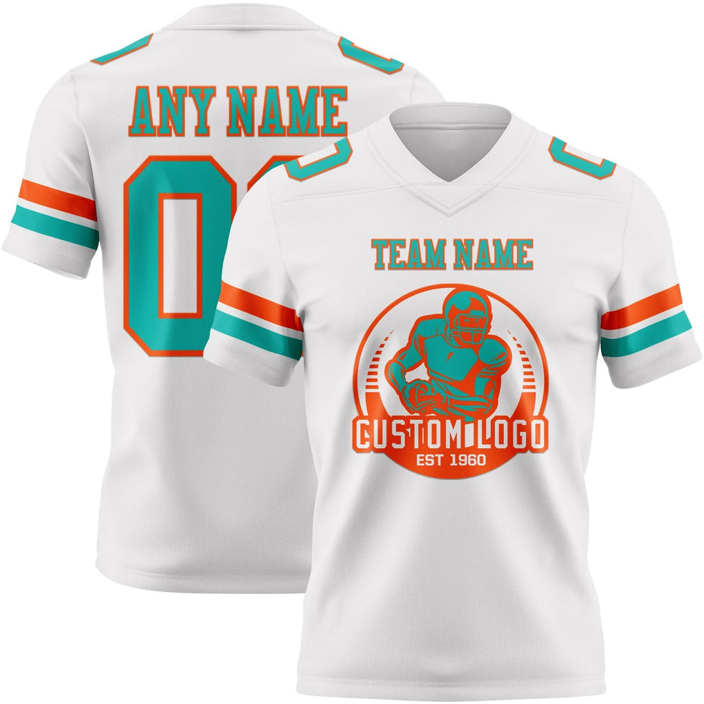 Custom White Aqua-Orange Authentic Football Jersey photo 2