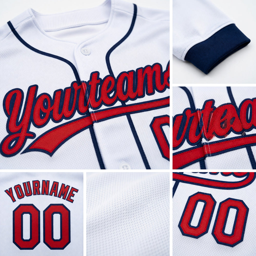 Custom Stitched White Red-Navy Baseball Pullover Sweatshirt Hoodie detail