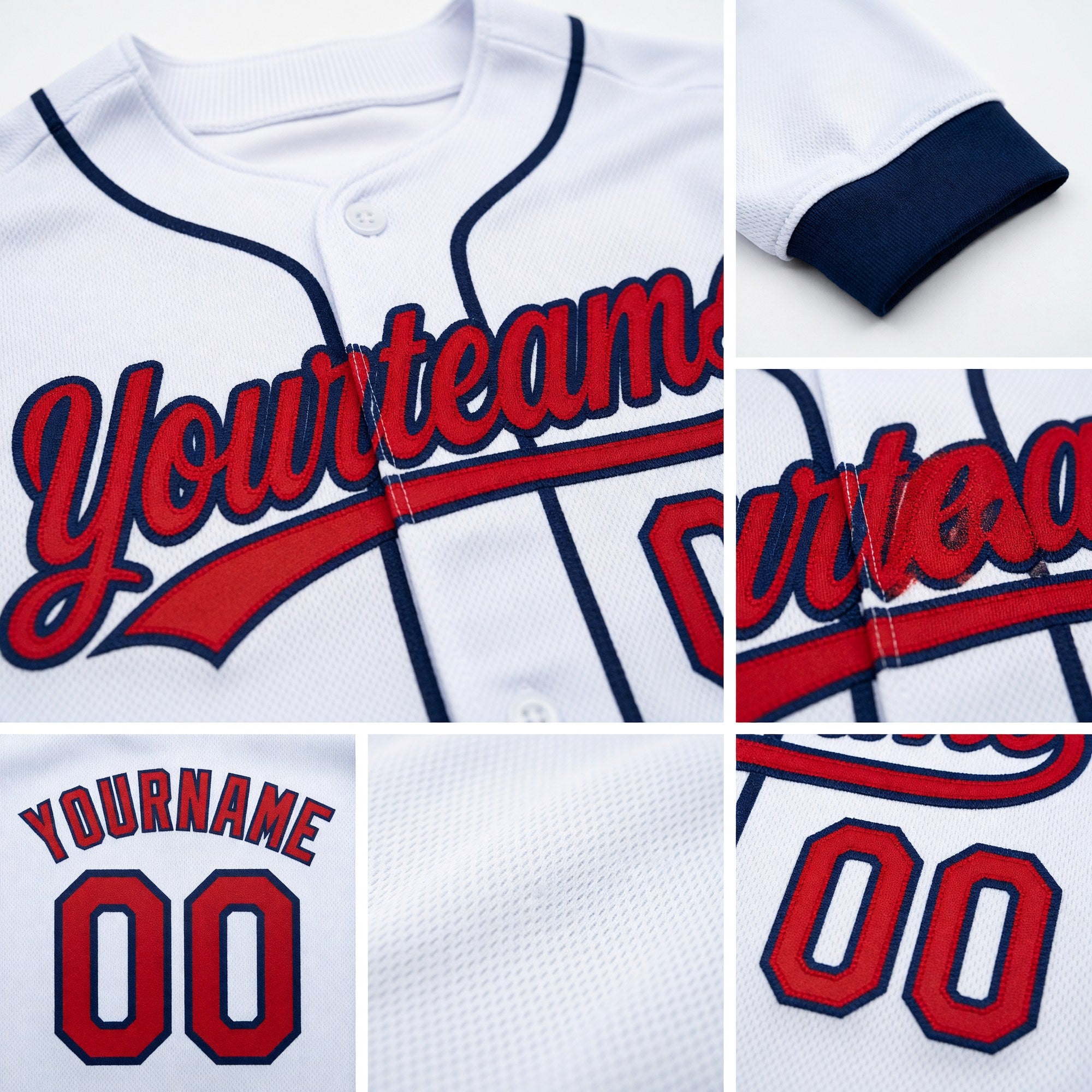 Custom Stitched White Red-Navy Baseball Pullover Sweatshirt Hoodie detail
