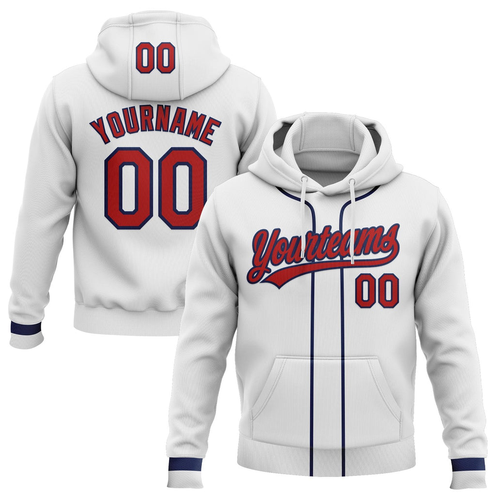 Custom Stitched White Red-Navy Baseball Pullover Sweatshirt Hoodie photo 1