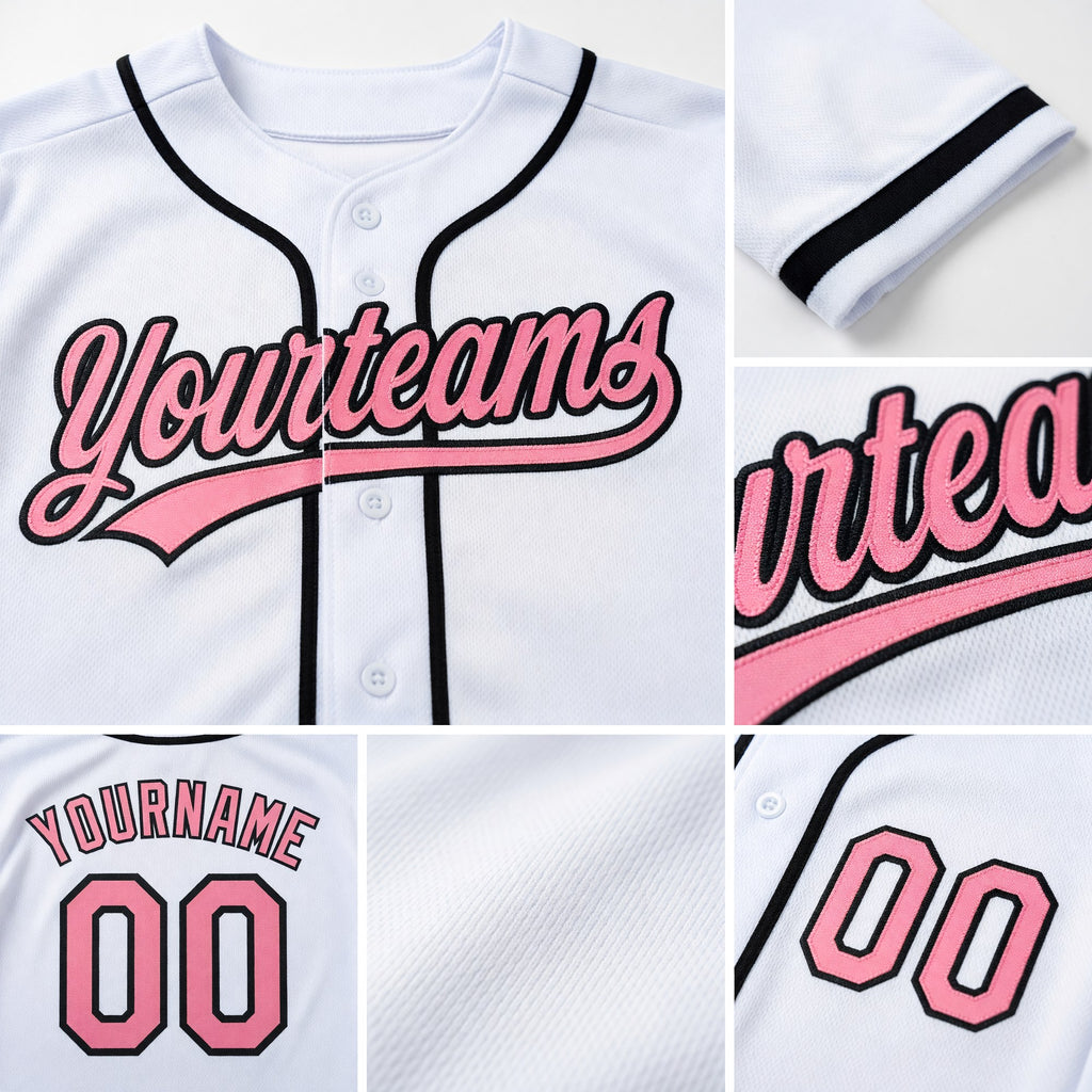 Custom Stitched White Medium Pink-Black Baseball Pullover Sweatshirt Hoodie detail