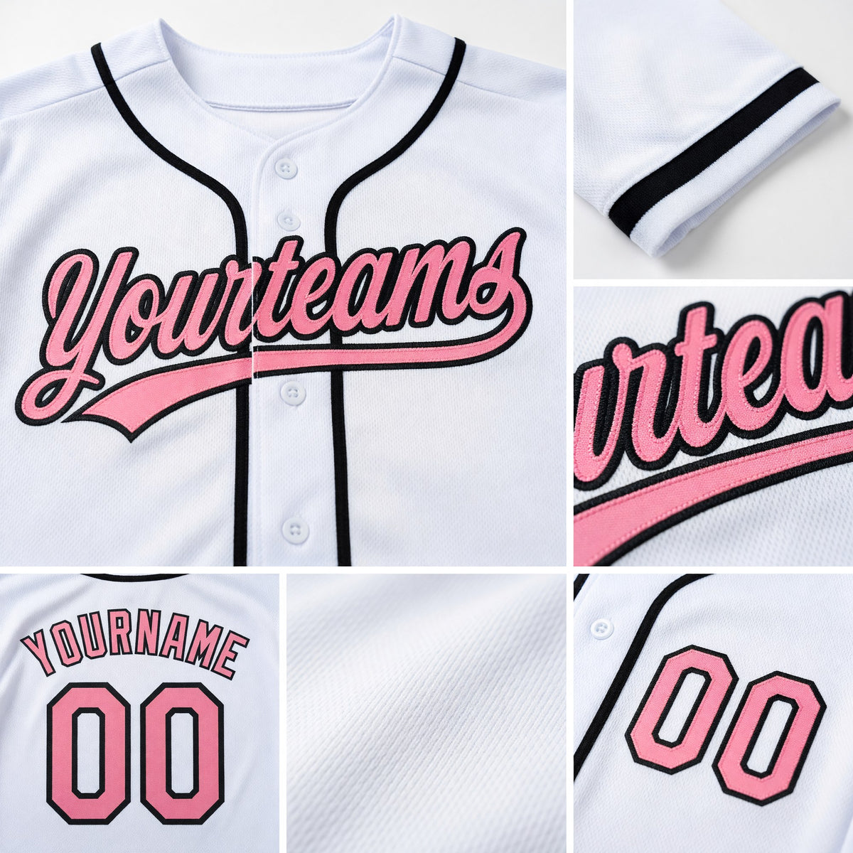 Custom Stitched White Medium Pink-Black Baseball Pullover Sweatshirt Hoodie detail