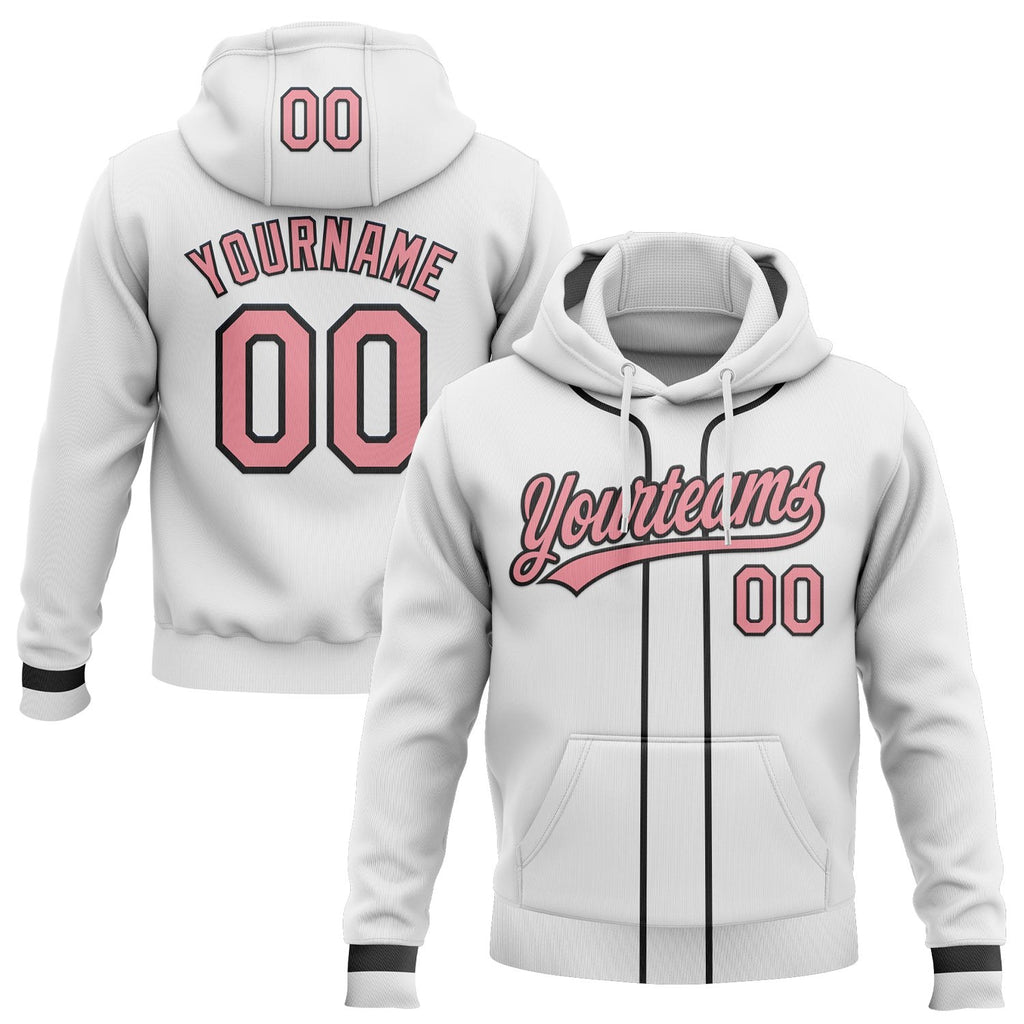 Custom Stitched White Medium Pink-Black Baseball Pullover Sweatshirt Hoodie photo 1