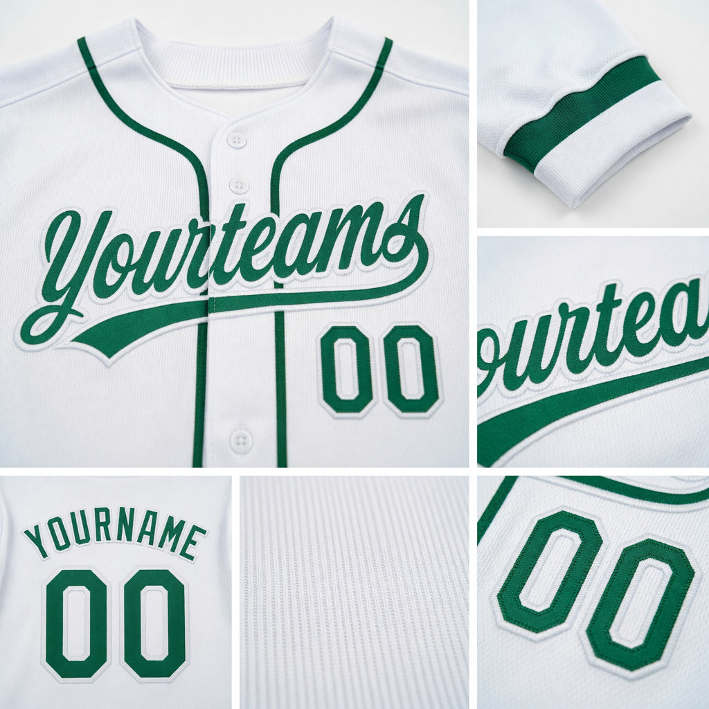 Custom Stitched White Kelly Green-White Baseball Pullover Sweatshirt Hoodie detail