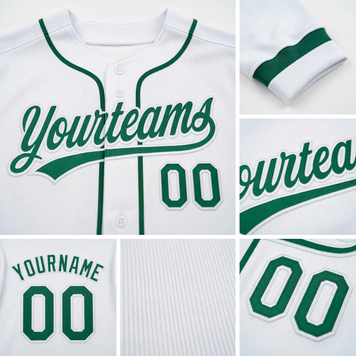 Custom Stitched White Kelly Green-White Baseball Pullover Sweatshirt Hoodie detail