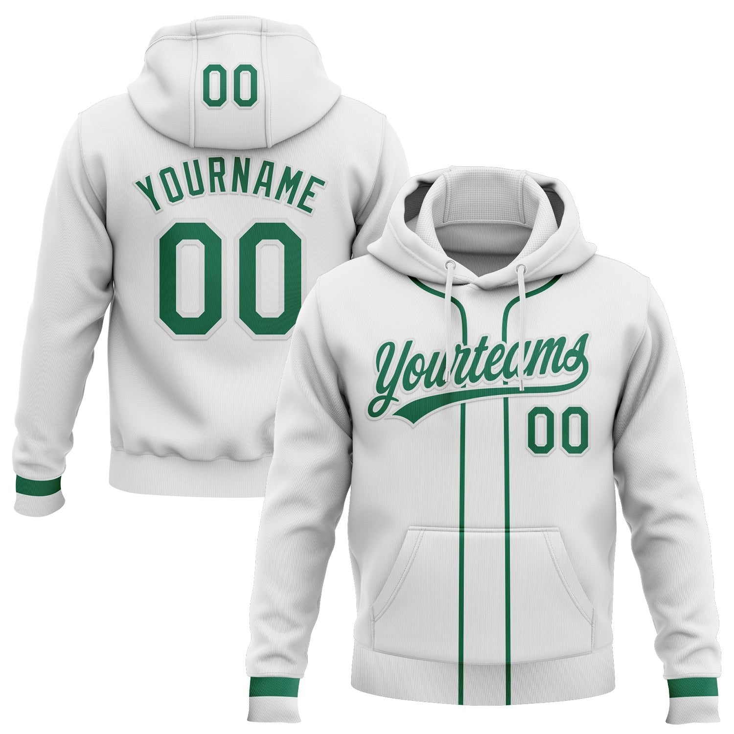 Custom Stitched White Kelly Green-White Baseball Pullover Sweatshirt Hoodie photo 1