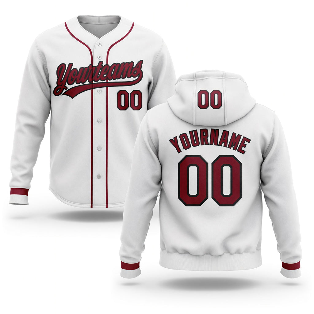 Custom Stitched White Crimson-Black Baseball Pullover Sweatshirt Hoodie