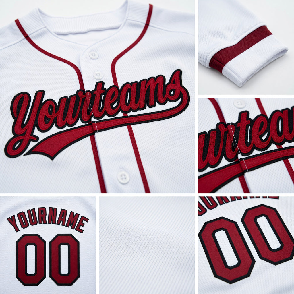 Custom Stitched White Crimson-Black Baseball Pullover Sweatshirt Hoodie detail
