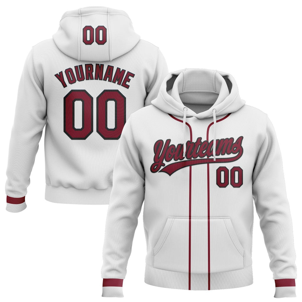 Custom Stitched White Crimson-Black Baseball Pullover Sweatshirt Hoodie photo 1
