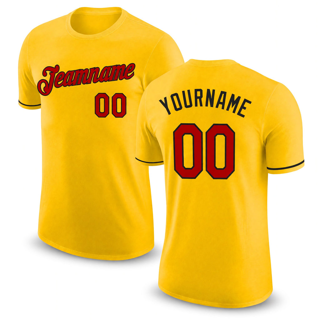 Custom Yellow Red-Black Performance T-Shirt