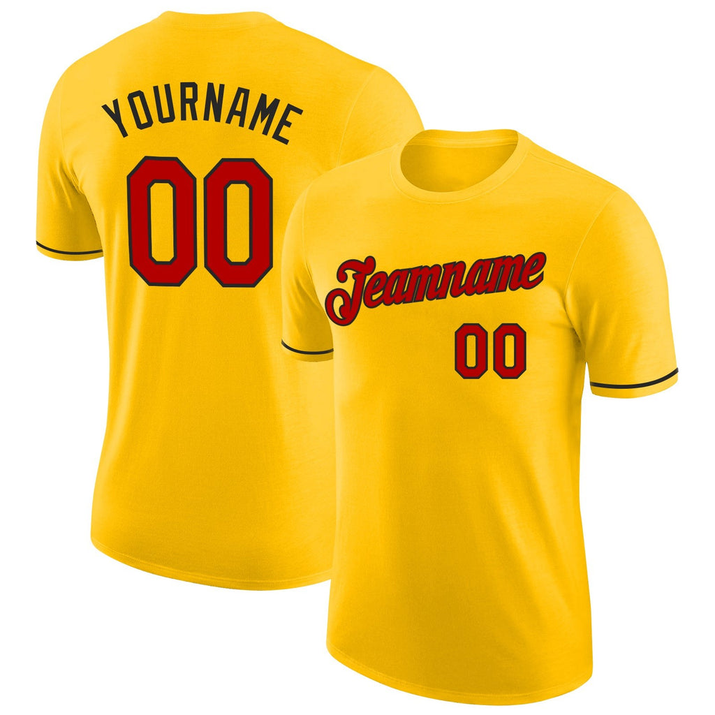 Custom Yellow Red-Black Performance T-Shirt photo 1