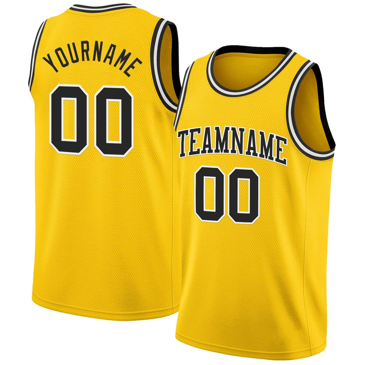 Custom Yellow Black-White Authentic Basketball Jersey